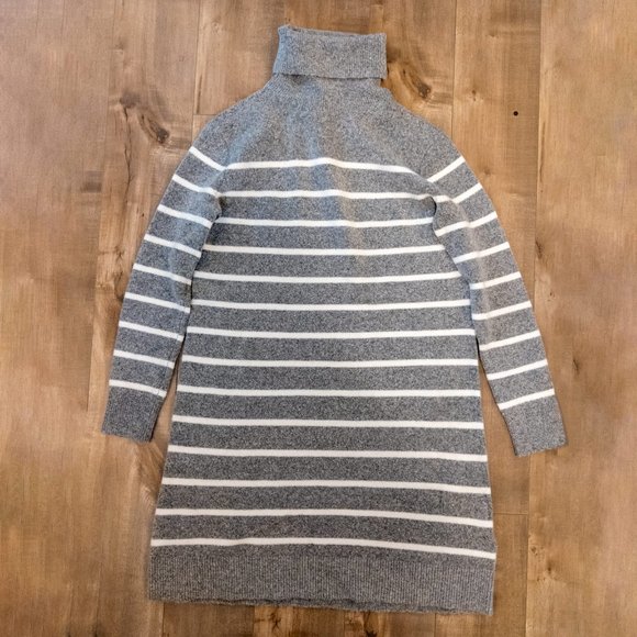 J. Crew Turtleneck Striped Sweater Dress Womens XS Grey + White Soft Casual NWT - Picture 3 of 4